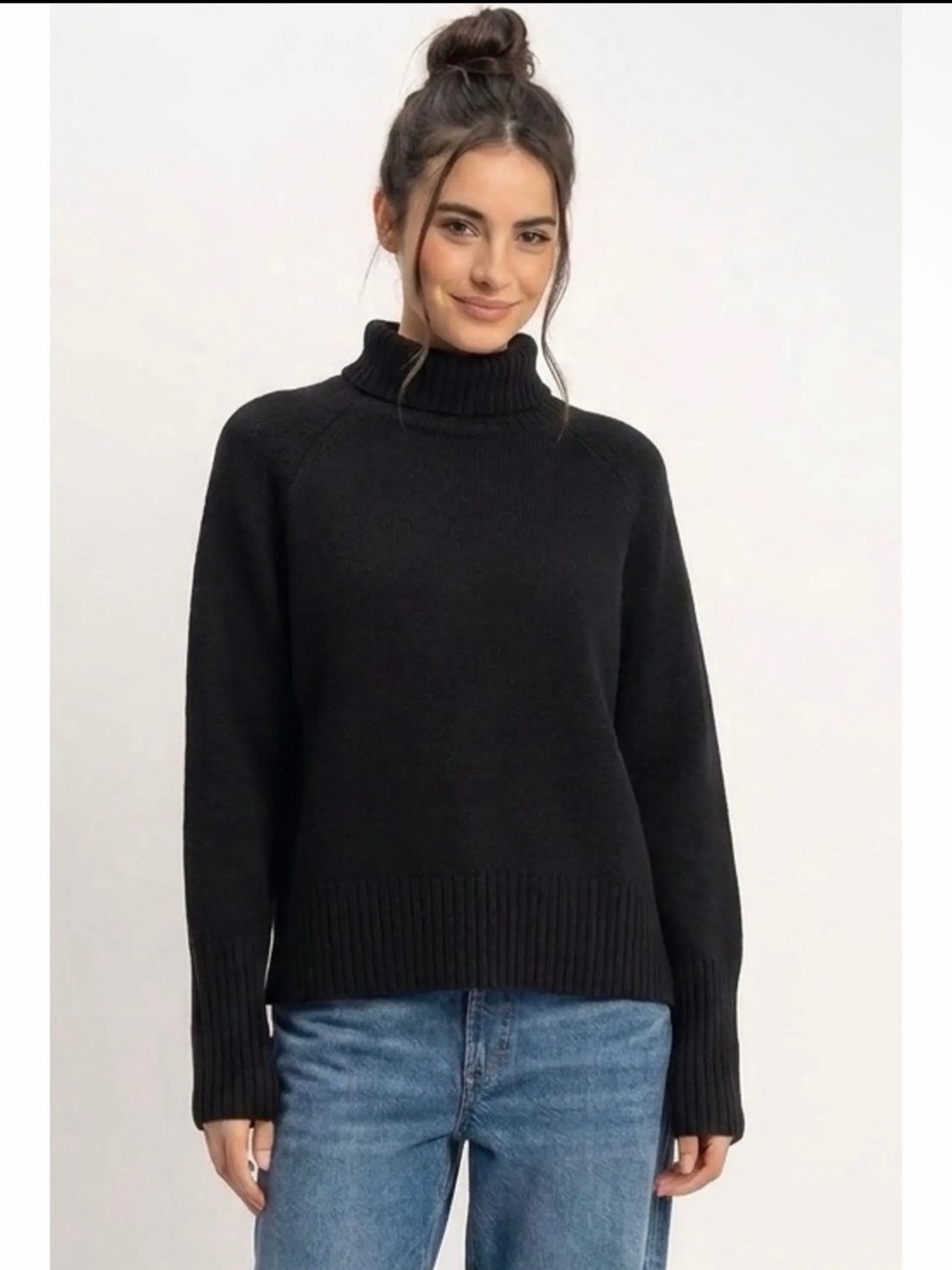 042. Black relaxed fit , ribbed cuffs, Turtleneck Sweater, various sizes